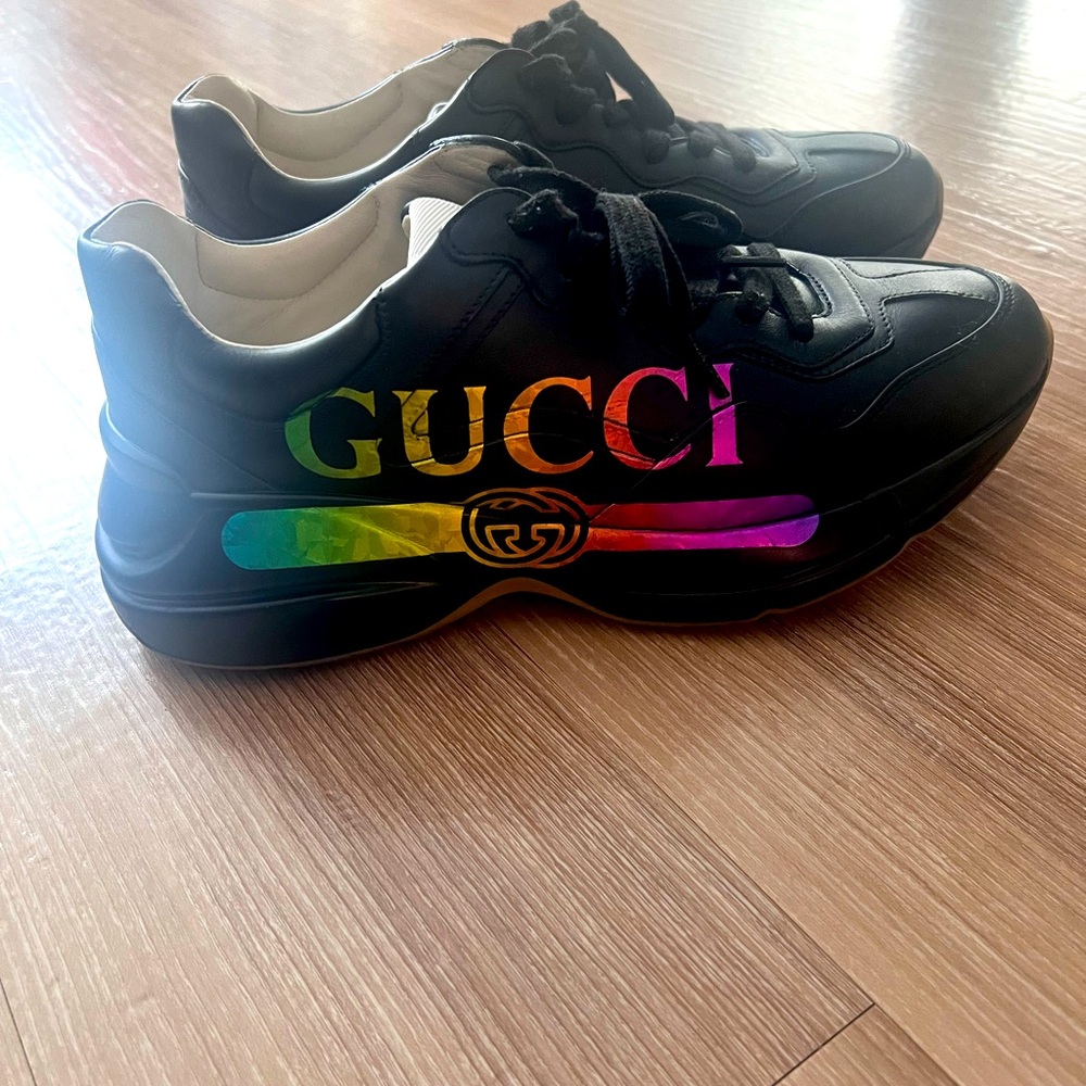 Gucci Black Rhyton Trainer with Iridescent logo